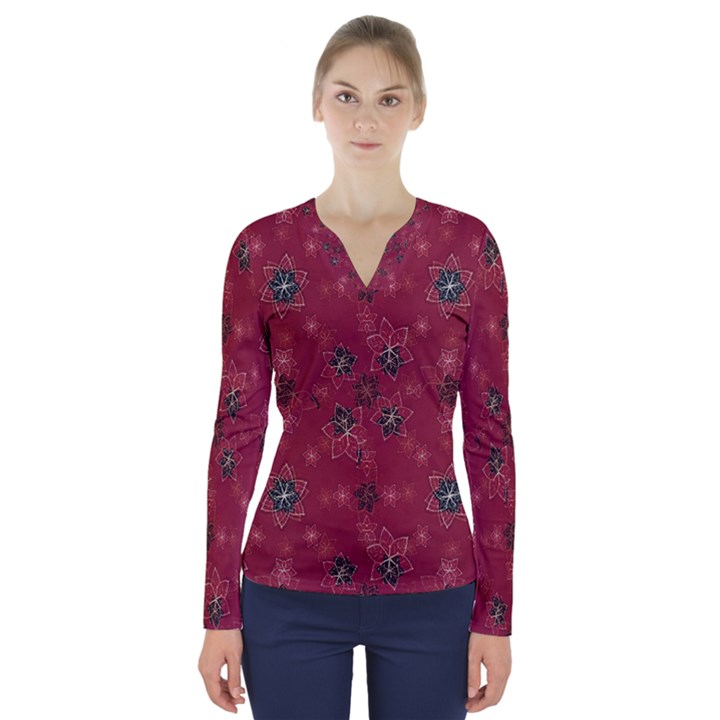 Modern Floral Collage Print Pattern Modern Floral Collage Print Pattern V-Neck Long Sleeve Top