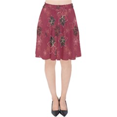 Modern Floral Collage Print Pattern Modern Floral Collage Print Pattern Velvet High Waist Skirt