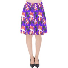 Fox And Trees Pattern Blue Velvet High Waist Skirt