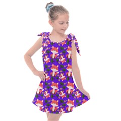 Fox And Trees Pattern Blue Kids  Tie Up Tunic Dress by snowwhitegirl