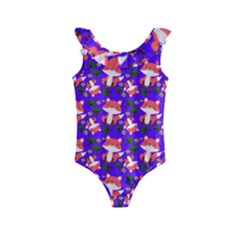 Fox And Trees Pattern Blue Kids  Frill Swimsuit by snowwhitegirl