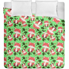 Fox And Trees Pattern Green Duvet Cover Double Side (king Size) by snowwhitegirl