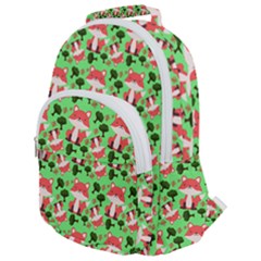 Fox And Trees Pattern Green Rounded Multi Pocket Backpack