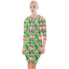 Fox And Trees Pattern Green Quarter Sleeve Hood Bodycon Dress by snowwhitegirl