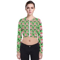 Fox And Trees Pattern Green Long Sleeve Zip Up Bomber Jacket by snowwhitegirl