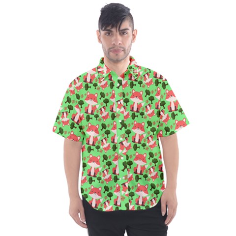 Fox And Trees Pattern Green Men s Short Sleeve Shirt by snowwhitegirl