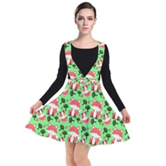 Fox And Trees Pattern Green Plunge Pinafore Dress