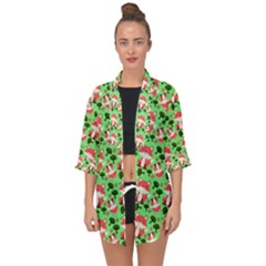 Fox And Trees Pattern Green Open Front Chiffon Kimono