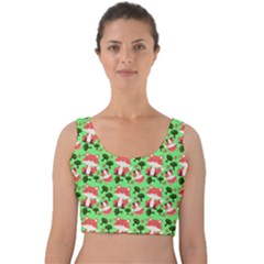 Fox And Trees Pattern Green Velvet Crop Top