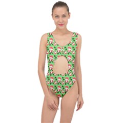 Fox And Trees Pattern Green Center Cut Out Swimsuit