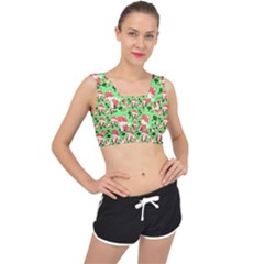 Fox And Trees Pattern Green V-back Sports Bra