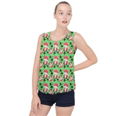 Fox And Trees Pattern Green Bubble Hem Chiffon Tank Top