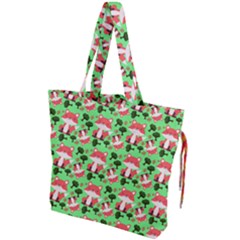 Fox And Trees Pattern Green Drawstring Tote Bag