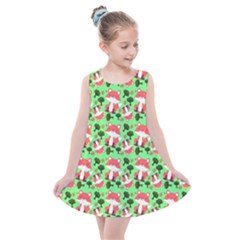 Fox And Trees Pattern Green Kids  Summer Dress