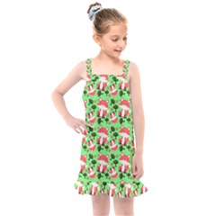 Fox And Trees Pattern Green Kids  Overall Dress