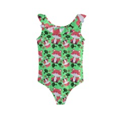 Fox And Trees Pattern Green Kids  Frill Swimsuit by snowwhitegirl