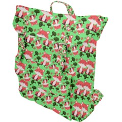 Fox And Trees Pattern Green Buckle Up Backpack