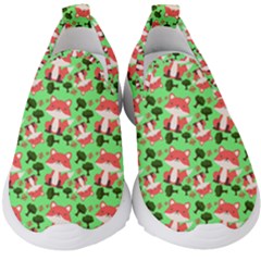 Fox And Trees Pattern Green Kids  Slip On Sneakers