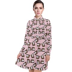 Bento Lunch Pink Long Sleeve Chiffon Shirt Dress