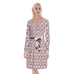 Bento Lunch Pink Long Sleeve Velvet Front Wrap Dress by snowwhitegirl