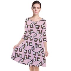 Bento Lunch Pink Quarter Sleeve Waist Band Dress