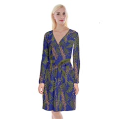 Fern Blue Long Sleeve Velvet Front Wrap Dress by snowwhitegirl