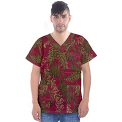 Fern Red Men s V-neck Scrub Top