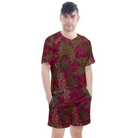 Fern Red Men s Mesh Tee And Shorts Set by snowwhitegirl