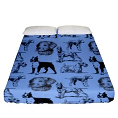 Dog Pattern Blue Fitted Sheet (queen Size) by snowwhitegirl