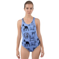 Dog Pattern Blue Cut-out Back One Piece Swimsuit by snowwhitegirl