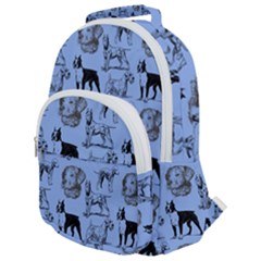 Dog Pattern Blue Rounded Multi Pocket Backpack