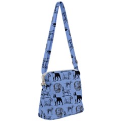 Dog Pattern Blue Zipper Messenger Bag