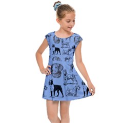 Dog Pattern Blue Kids  Cap Sleeve Dress