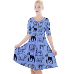 Dog Pattern Blue Quarter Sleeve A-line Dress