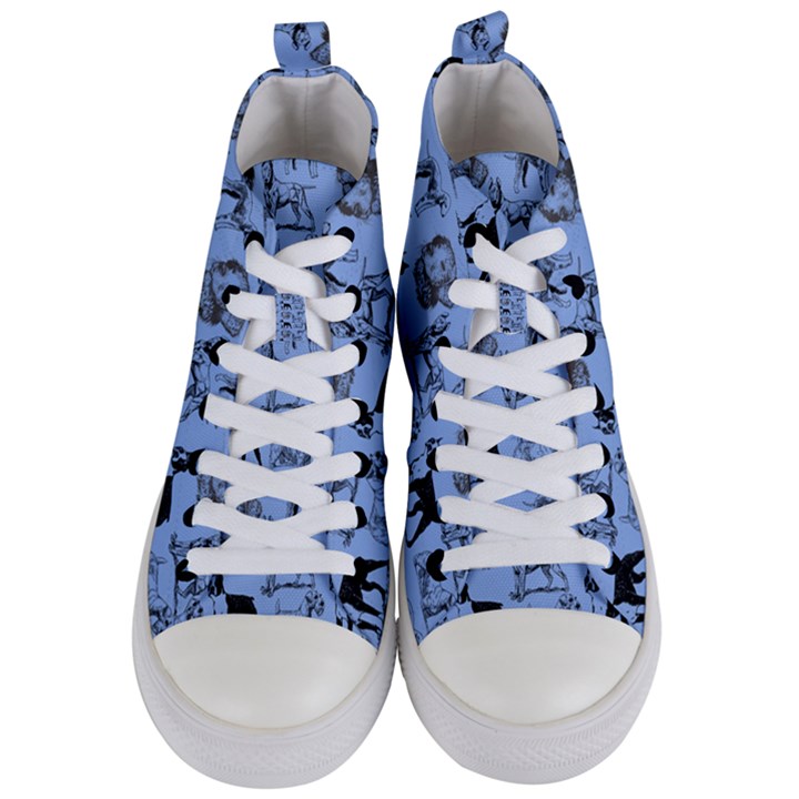 Dog Pattern Blue Women s Mid-Top Canvas Sneakers