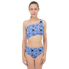 Dog Pattern Blue Spliced Up Two Piece Swimsuit