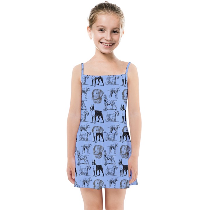 Dog Pattern Blue Kids  Summer Sun Dress