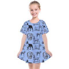 Dog Pattern Blue Kids  Smock Dress