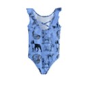 Dog Pattern Blue Kids  Frill Swimsuit View2