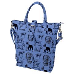 Dog Pattern Blue Buckle Top Tote Bag