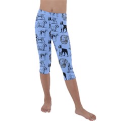 Dog Pattern Blue Kids  Lightweight Velour Capri Leggings 