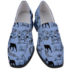 Dog Pattern Blue Women s Chunky Heel Loafers