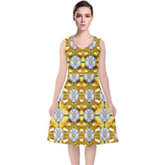 Summer Decorative Festive V-neck Midi Sleeveless Dress  by pepitasart