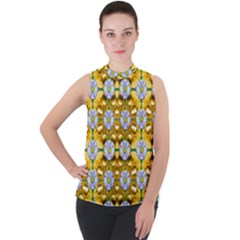 Summer Decorative Festive Mock Neck Chiffon Sleeveless Top