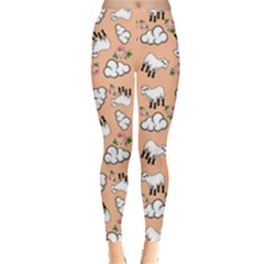 Vintage Lamb Pattern Peach Leggings  by snowwhitegirl