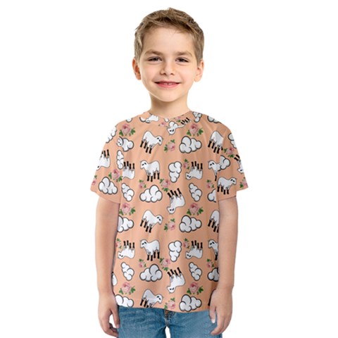 Vintage Lamb Pattern Peach Kids  Sport Mesh Tee by snowwhitegirl