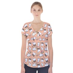 Vintage Lamb Pattern Peach Short Sleeve Front Detail Top by snowwhitegirl