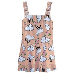 Vintage Lamb Pattern Peach Kids  Layered Skirt Swimsuit