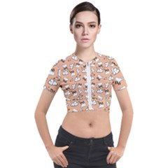 Vintage Lamb Pattern Peach Short Sleeve Cropped Jacket