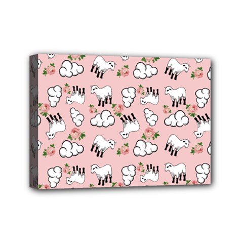 Vintage Lamb Pattern Pink Mini Canvas 7  X 5  (stretched) by snowwhitegirl